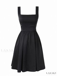 Lasaky - Formal Gown for Women with Flair Dress For Church Classy, Chic Black Plain Dress, Chic Plain Black Dress, Classic Black Sleeveless Midi Dress, Plain Solid Dress For Evening, Simple Solid Color Evening Dress, Classic Black Fit And Flare Midi Dress, Classic Black Summer Dress, Black Dress For Church