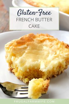 a piece of gluten - free french butter cake on a plate with a fork