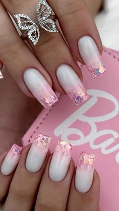 Dubai Inspired Nails, Bling French Nails, Gorgeous Nails Designs, Pink Ombre Nails Glitter, Sassy Nails, Gel Nails Diy, Summery Nails, Blush Nails