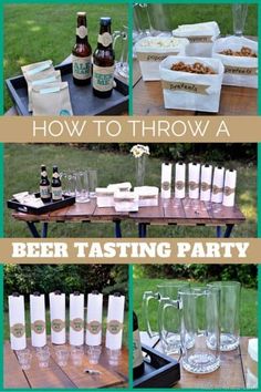 beer tasting party with bottles and glasses