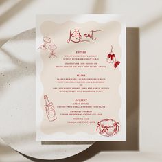 Georgie - Wedding Menu Cards Diy Menu Cards, Reception Timeline, Wedding Cake Vanilla, Menu Card Design, Wedding Dinner Menu, Invitation Maker, Hand Drawn Wedding, Wedding Invitation Envelopes, Wedding Menu Cards