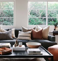 a living room filled with furniture and pillows