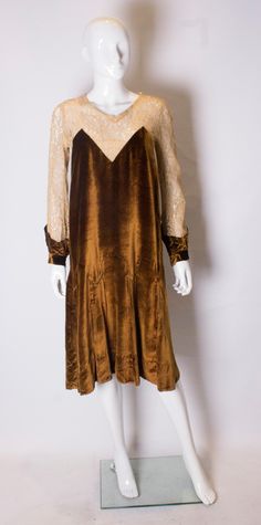 Vintage 1920s Silk Velvet and Lace Dress