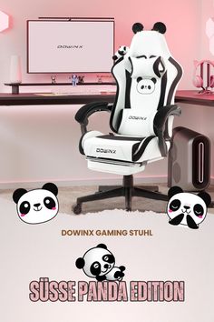 an office chair with panda faces on it and the words, susse panda edition