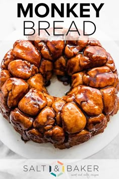 a monkey bread bundt cake on a white plate