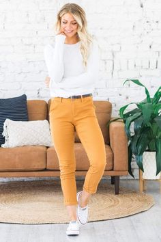 Casual Ankle-length Fall Chinos, Non-stretch Casual Chinos For Work, Chic Tapered Leg Chinos For Fall, Relaxed Fit Mid-rise Chinos For Fall, Non-stretch Cotton Chinos For Work, Fall Relaxed Fit Mid-rise Chinos, Fall Mid-rise Relaxed Fit Chinos, Chic Relaxed Fit Fall Chinos, Chic Ankle-length Chinos For Fall