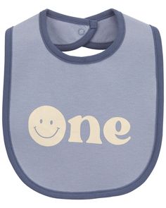 Keep baby's clothes safe with this super cute and festive bib! Cotton Playtime Bib For Babies, Cute Cotton Bib For Playtime, Playful Cotton Bib, Machine Washable, Playful Cotton Bib Machine Washable, Fun Blue Top For First Birthday, Blue Cotton Top For First Birthday, Playful Cotton Bib As A Gift, Cute Cotton Bib As Gift, Cute Blue Bib For Playtime