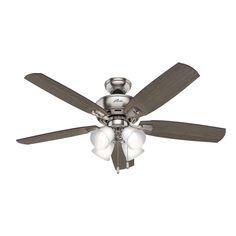 a ceiling fan with three light bulbs on it's blades and two lights in the middle