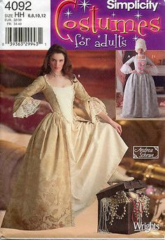 Pirates-Caribbean-Colonial-1800s-Costume-Dress-SEW-PATTERN-Simplicity-4092-6-12 Victorian Dress Costume, Georgian Dress, 18th Century Dresses, 18th Century Gown, Baroque Dress, Costume Carnaval, 18th Century Dress, 18th Century Costume, Century Dress