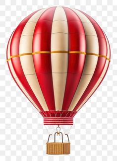 a red and white hot air balloon flying in the sky, transparent background png