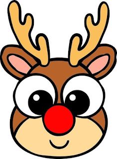 a reindeer face with big eyes and red nose