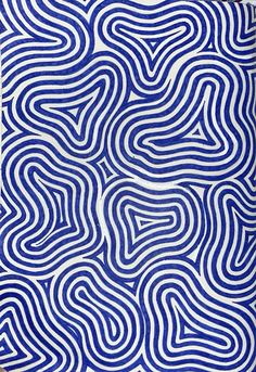 a blue and white painting with wavy lines