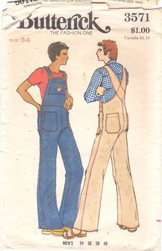 Butteridk 3571 1970s Mens Bib Overalls Farmer Jeans Pattern Patch by mbchills Coveralls Pattern, Coverall Pattern, Mens Jumpsuit, Men Overall, Mens Sewing Patterns, Men's Overalls, Overalls Men, Mens Overalls, Jumpsuit Men