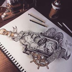 a pencil drawing of a bottle with a skull on it sitting on top of a table