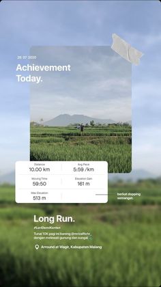 an advertisement for the long run event in front of a green field with mountains and blue sky