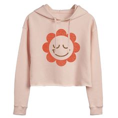 Give your free-spirited girl cool style with this Juniors' Daisy Smiley Face Cropped Graphic Hoodie. FEATURES Long sleeves Attached hoodFABRIC & CARE Cotton, polyester Machine wash Imported Size: Large. Color: Light Pink. Gender: female. Age Group: kids. Cute Spring Tops With Smiley Face, Cheap Smiley Face Tops, Trendy Oversized Smiley Face Top, Cute Long Sleeve Smiley Face Top, Cheap Cotton Smiley Face Top, Daisy Smiley Face, Girl Cool, High Neck Tank Top, High Neck Tank