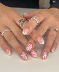 Summer Nails Nail Art, Pink Tip Nails, Fourth Of July Nails, 4th Of July Nails, July Nails