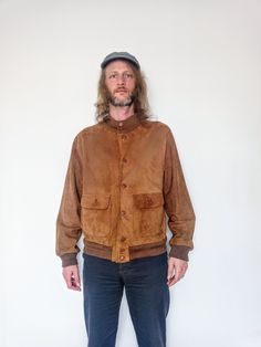 "Tobacco Brown Suede Bomber Jacket Super soft suede such a nice feel Awesome fit  Great condition Repair job on the back Measurements  Pit to pit = 21\" Shoulder to shoulder = 18\" Length= 28\" Estimated size = medium/small Materials Leather Suede Follow me on Instagram https://www.instagram.com/hatinabagvintage/" Casual Suede Leather Jacket With Suede Overlays, Casual Suede Leather Jacket With Overlays, Casual Suede Jacket With Suede Overlays, Classic Brown Outerwear With Suede Overlays, Fitted Brown Outerwear With Suede Overlays, Luxury Outerwear With Suede Lining For Fall, Brown Leather Jacket With Suede Lining For Winter, Fall Suede Leather Jacket With Suede Lining, Winter Brown Leather Jacket With Suede Lining