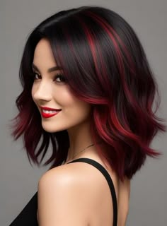 Short Hair Dye Ideas Black Women, Blocking Hair Color, Black And Red Short Hair, Red Ombre Hair, Hair Color Caramel, Peinados Fáciles Para Cabello Corto, Short Hair Color, Cute Hairstyles For Short Hair, Red Hair Color