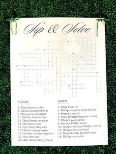 a crossword puzzle on top of a green wall