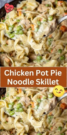 chicken pot pie noodle skillet in a pan