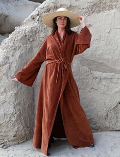 Shape - A modern take on a traditional design, the Kimono shape is an easy, relaxed fit with slightly dropped shoulders, open sleeves, and a border of fabric running the length of the open neckline. Belted – Ties attached at the side seams made from Lycra blended fabric for extra stretch. With Pockets – Two exterior patch pockets attached at the front of the garment. Great for keeping hands toasty warm and carrying the essentials Size - Order based on BUST measurement Fabric Shown - VELOUR Organ Long Sleeve Kimono With Natural Dye And Relaxed Fit, Fall Kimono With Relaxed Fit For Loungewear, Fall Kimono With Relaxed Fit And Kimono Sleeves, Casual Fall Robe With Relaxed Fit, Casual Robe With Relaxed Fit For Fall, Casual Relaxed Fit Robe For Fall, Casual Fall Daywear Robe, Casual Relaxed Fit Fall Robe, Long Sleeve Relaxed Fit Robe For Fall