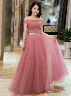 Dark Pink Tulle Off Shoulder Bridesmaid Dress, Long Party Gown – BeMyBridesmaid Off Shoulder Bridesmaid, Off Shoulder Bridesmaid Dress, Long Party Gowns, Junior Party Dresses, Evening Fashion, Ruffle Prom Dress, Junior Prom Dresses, Party Gown, Ideas Party