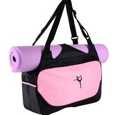 the yoga bag is pink and black