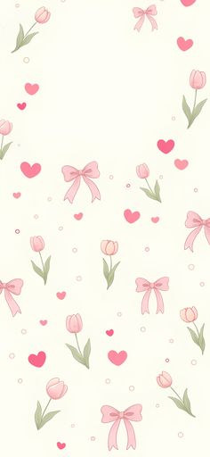 pink flowers and hearts on a white background