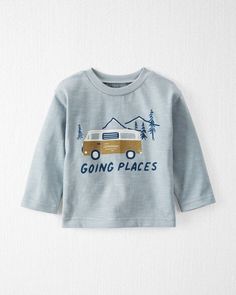 Grey Baby Organic Cotton Going Places T-Shirt | carters.com Baby Boy Graphic Tees, Simple Dressing, Boys Graphic Tee, Going Places, Grey Baby, Organic Fabrics, Organic Baby, Shop Clothing, Baby Clothing