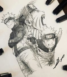 a pencil drawing of naruto and sashirt