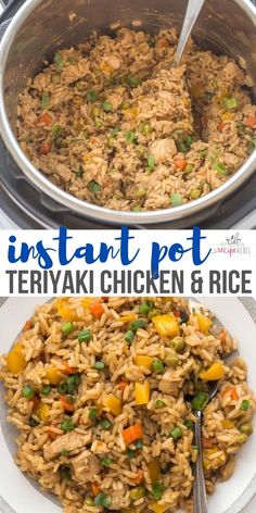 instant pot teriyaki chicken and rice in a white bowl