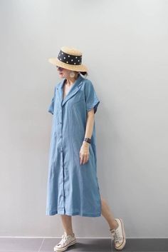 Linen Dress , Work Dress Linen, Linen Summer Dress, Casual Linen Dress - Etsy Thailand Long Casual Shirt Dress For Spring, Casual Long Shirt Dress For Spring, Spring Cotton Shift Shirt Dress, Oversized Blue Shirt Dress For Summer, Long Solid Shirt Dress For Summer, Long Solid Color Shirt Dress For Summer, Long Shirt Dress For Summer, Long Solid Summer Shirt Dress, Casual Cotton Maxi Dress With Button Closure