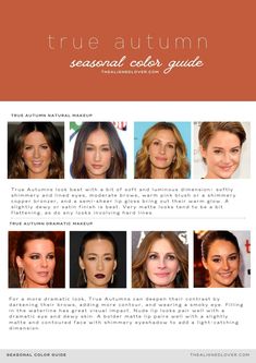 True Autumn Makeup Looks, True Autumn Makeup, Hoc Autumn, Seasonal Color Palette, Color Science