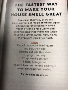 an open book with instructions on how to make your house smell great