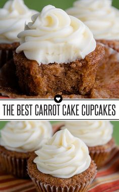 the best carrot cake cupcakes with cream cheese frosting on top and bottom