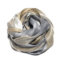 a silver and gold scarf on a white background