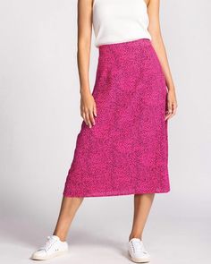 Tuck your favorite tee into this midi length skirt for an effortlessly cool look. Features slight a-line shape with a side zipper entry. Midi length. True to Size. Hand Wash. Score a breezy look with this plus size skirt, made for getaways and weekends with style on point PINK MARTINI Sahara Skirt in Hot Pink | Hot Pink | Skirts | Materials & Care Instructions: ['100% Polyester', 'Imported'] Hot Pink Skirts, Pink Skirts, Hot Pink Skirt, Plus Size Skirt, Pink Martini, Midi Length Skirts, Plus Size Skirts, Pink Skirt, In Hot