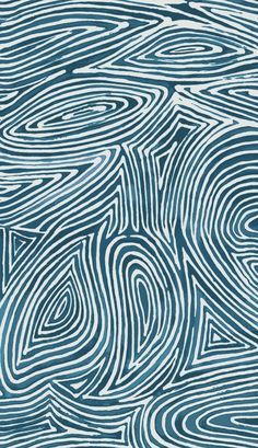 an abstract blue and white painting with wavy lines