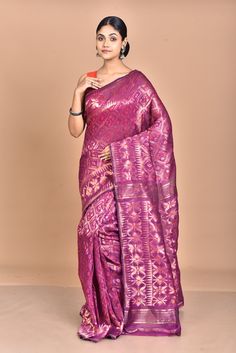 This Handloom Jamdani sarees is very classy. This is Low light weight, easy to drape, and very elegant. The saree is made up of organic linen that gives this saree a glossy look and is good as partywear. All Over Handloom Cotton Reshom Jori Jamdni Saree Product details: jamdani's work is done on Cotton Reshom Jori Jamdani Saree Type: All Over Handloom Cotton Reshom Jori Jamdani Saree Saree Length: 5.5 meters Blouse Piece : No Saree Fabric: All Over Handloom Cotton Reshom Jori Jamdani Saree Color: As shown in the picture Work: weaving Pattern: Floral Occasion: Party Wear, Formal Wear, Festival Wear, Marriage Function Wear, Casual Wear, Regular Use. Washing Instructions: Dry Clean Only Fall and Pico: Yes Purple Saree With Weaving Work, Marriage Function, Glossier Look, Jamdani Saree, Party Kleidung, Saree Fabric, Organic Linens, Weaving Patterns, Low Light