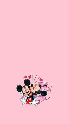 mickey and minnie mouse wallpaper with hearts on the pink background for iphone or ipad