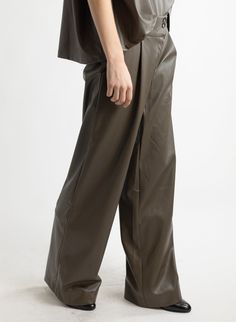 This style features: Mid-rise waist Wide leg Pleated trouser Front pockets Fly front with zipper and two buttons Fabric content: 100% PU outer Dry clean or hand wash only Designed by Meg in Brooklyn, NY. Made in the USA. Ethical Shopping, Trousers Women, Fashion Prints, Brooklyn, Mid Rise, Night Out, Wide Leg, Dry Clean, Hand Wash