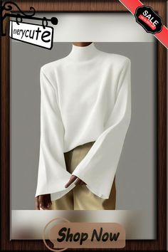 Simple Plain Mock Neck Sweater Modern White Sweater For Fall, Modern Fitted White Sweater, Modern White Winter Sweater, Modern White Sweater For Work, Modern Long Sleeve Winter Tops, Modern White Top For Fall, Neck Sweater, Mock Neck Sweater, Mock Neck