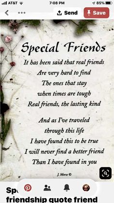 an old photo with the words special friends on it and flowers growing out of it