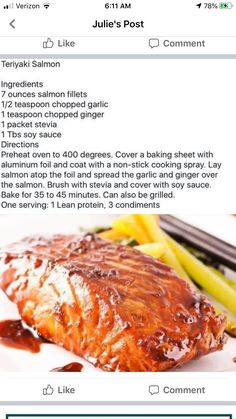 the recipe is displayed on an iphone screen, and it shows how to cook salmon