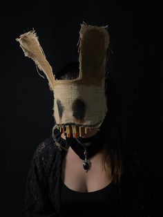 Experience the Ancient Power of Masks with something Dark and Beautifully Creepy. These Scary Rabbit masks are made using thick eco-felt, then covered in stained and hand-painted fabric grade burlap. These custom masks are perfect for Halloween Costumes, Photo and Video Shoots, and scaring the living daylights out of people. * Lightweight - eco-felt and burlap * Adjustable - cotton twill tape ties in the back * Comfortable - lined with soft eco-felt * Made in a smoke free studio * Free Shipping Rabbit Mask Creepy, Creepy Easter Bunny, Easter Bunny Mask, Scary Rabbit, Creepy Easter, Crow Masks, Mask Creepy, Rabbit Mask, Creepy Animals