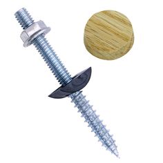 screws and wooden button on white background