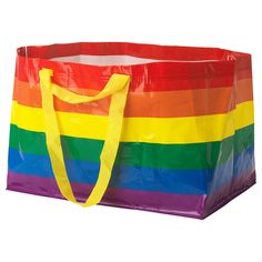 a rainbow colored shopping bag is shown on a white background with no people around it