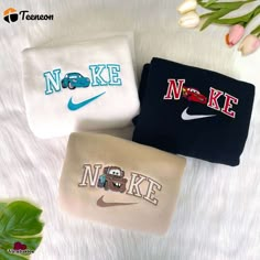 Cute Cars Movie Nike Embroidered Sweatshirts – Lightning Mcqueen Sally Tow Mater Disney – Perfect Nike Embroidery Matching Disney Nike, Nike Embroidery, Tow Mater, Couples Sweaters, Cute Nike Outfits, Matching Hoodies, Cute Shirt Designs, Disney Sweatshirts, Embroidery Sweatshirt