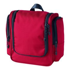 a red backpack with zippers on the side